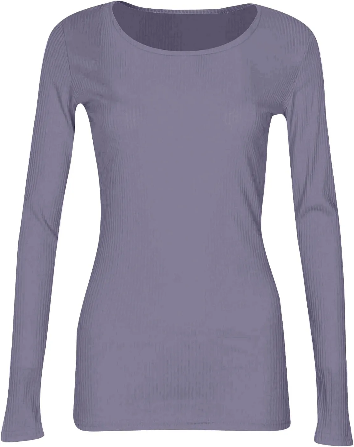 Womne's Ribbed Crew Neck Slim Fitted T Shirts Basic Solid Long Sleeve Layering Tee Tops Stretch Casual Tunic Tops