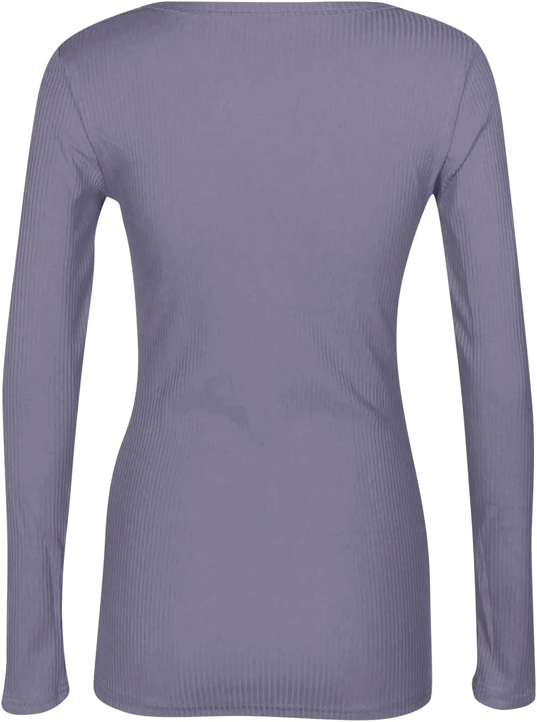 Womne's Ribbed Crew Neck Slim Fitted T Shirts Basic Solid Long Sleeve Layering Tee Tops Stretch Casual Tunic Tops