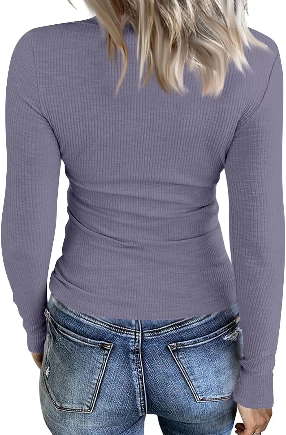 Womne's Ribbed Crew Neck Slim Fitted T Shirts Basic Solid Long Sleeve Layering Tee Tops Stretch Casual Tunic Tops