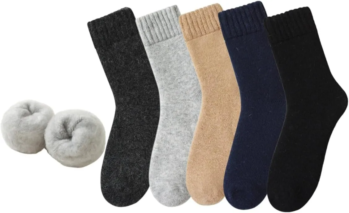 Wool Socks Mens Hiking Socks for Men Thick Winter Fuzzy Thermal Socks 5 Pairs 6-11