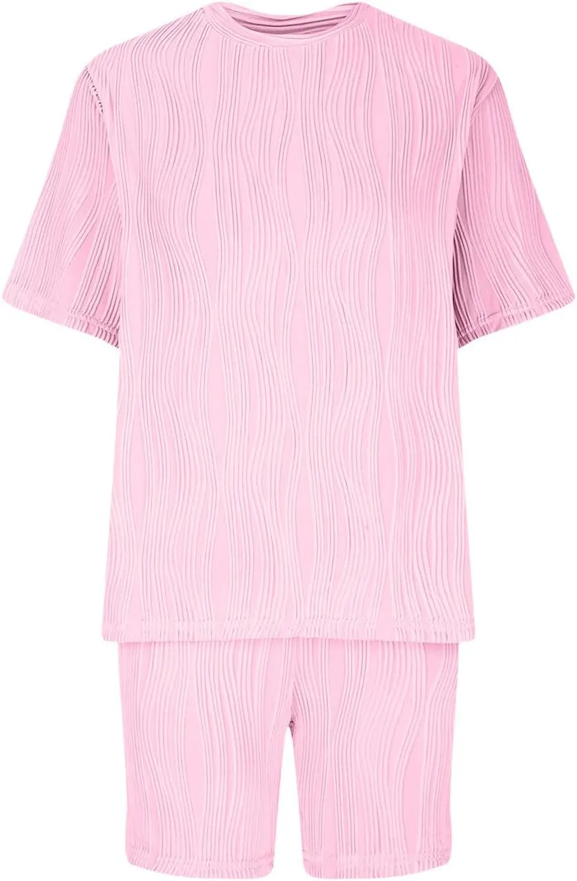Xiaojmake 2 Piece Outfit for Women Textured Lounge Sets Knit Pj Set Short Sleeve Pullover Top and Short Set Summer Tracksuit