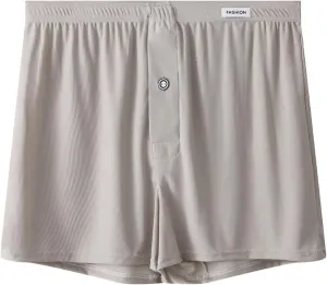 Xiaojmake Mens Ice Silk Boxer Briefs Breathable Soft Underwear Stretchy Comfy Lounge Short Loose Boxer Briefs with Button Fly