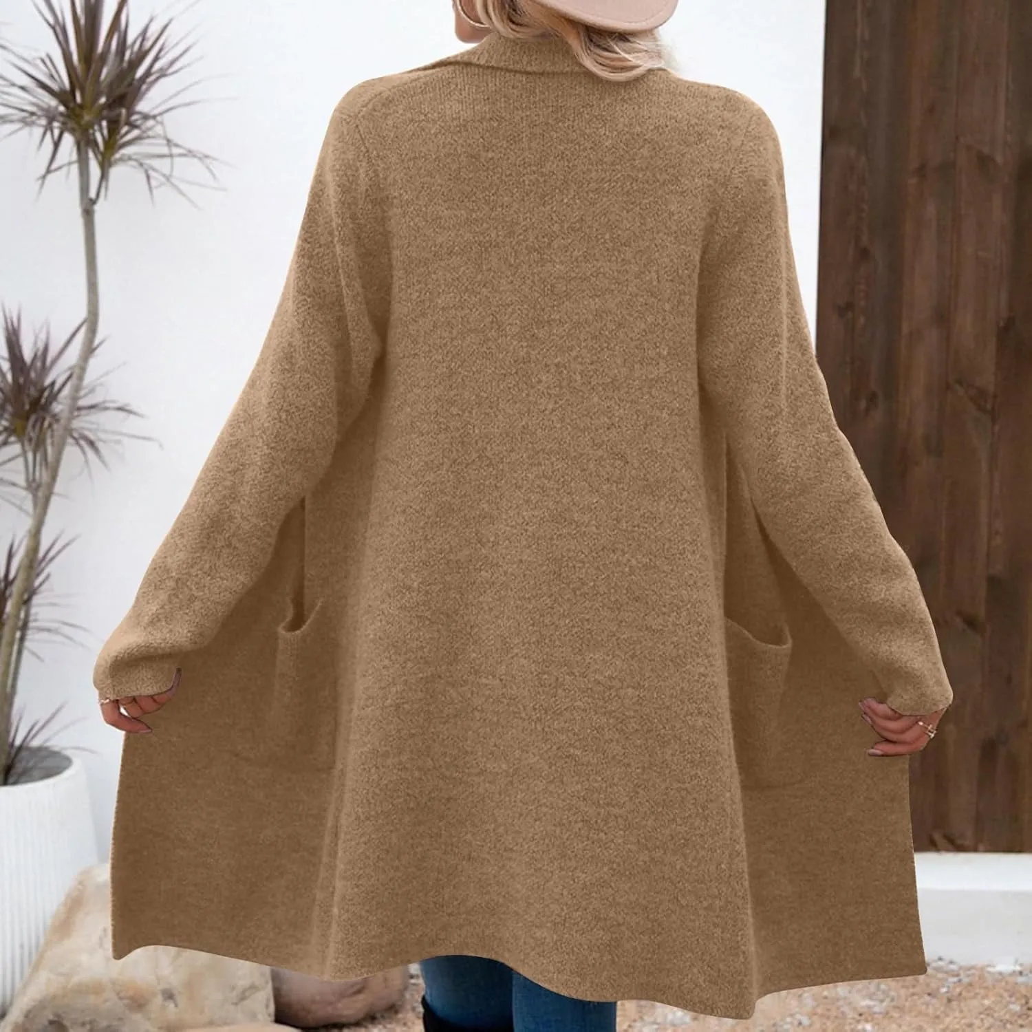 XOWRTE Women Wool Blend Coat Double Breasted Notch Lapel Long Trench Coat Casual Solid Winter Elegant Jackets for