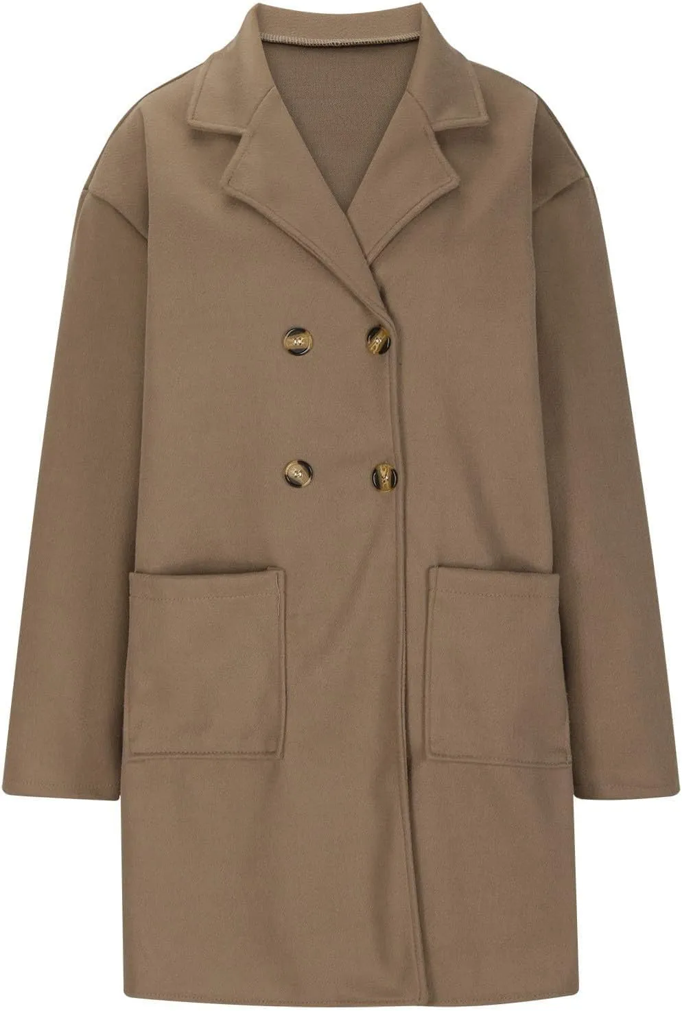 XOWRTE Women Wool Blend Coat Double Breasted Notch Lapel Long Trench Coat Casual Solid Winter Elegant Jackets for