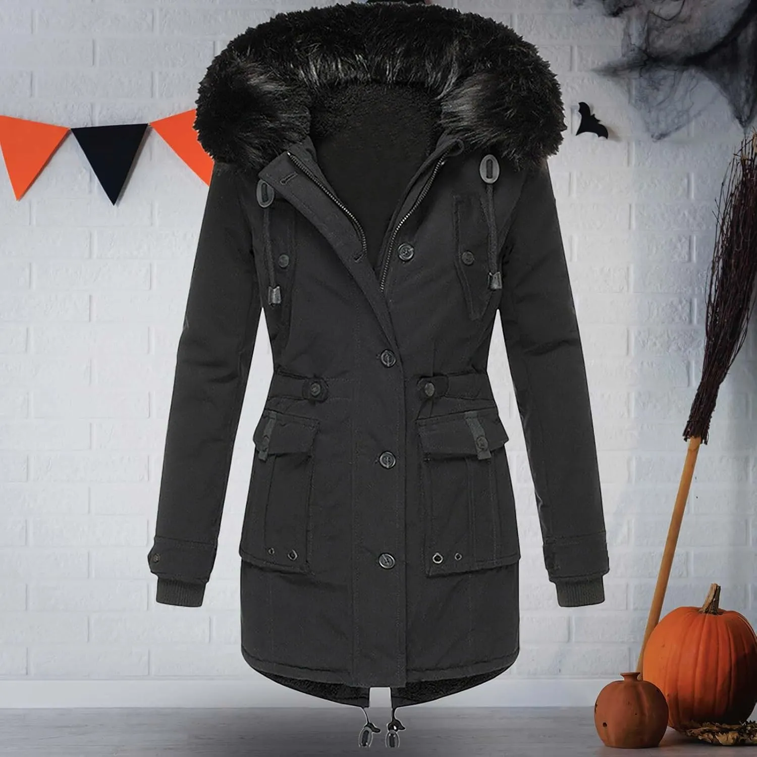 XOWRTE Womens Thicken Hooded Parkas Coats Puffer Coat Faux Fur Fleece Line Down Jackets with Pockets Parkas Long Coats Winter