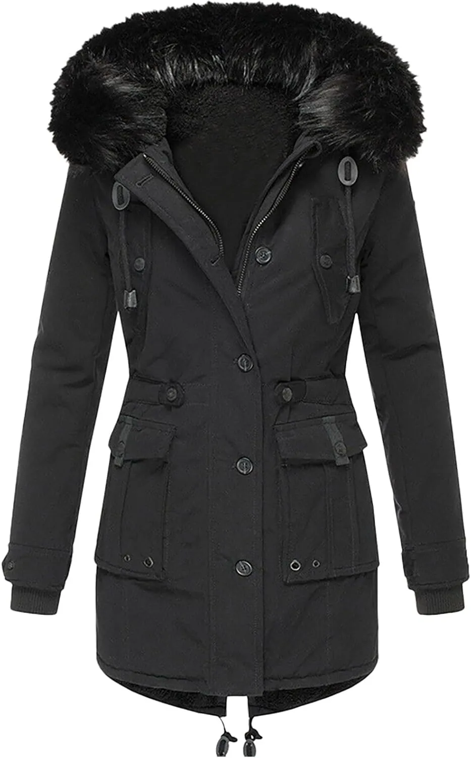 XOWRTE Womens Thicken Hooded Parkas Coats Puffer Coat Faux Fur Fleece Line Down Jackets with Pockets Parkas Long Coats Winter