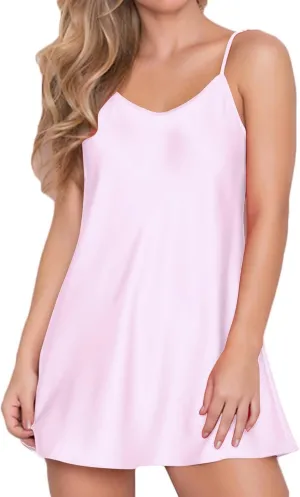 XUNRYAN Womens Satin Dresses Nightgown Babydoll Lingerie Dress Sexy Sleepwear Mini Slip Chemise Nightwear Camis Sleepshirt