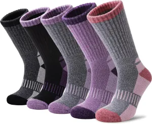 Yebing Merino Wool Hiking Socks for Womens Thermal Warm Winter Boot Crew Cushion Cozy Thick Work Gift Socks 5 Pairs