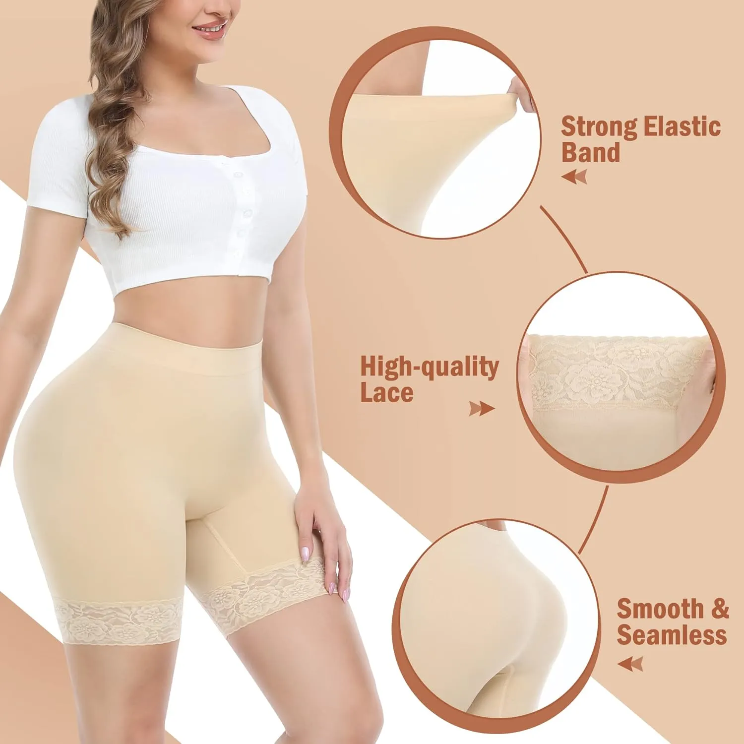 Yeblues 3 Pack Lace Slip Shorts for Under Dresses Women Smooth Anti-chafing Boyshorts Seamless Underwear Safety Shorts