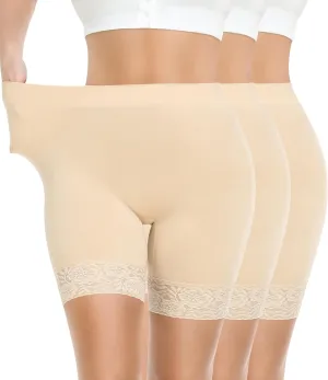 Yeblues 3 Pack Lace Slip Shorts for Under Dresses Women Smooth Anti-chafing Boyshorts Seamless Underwear Safety Shorts