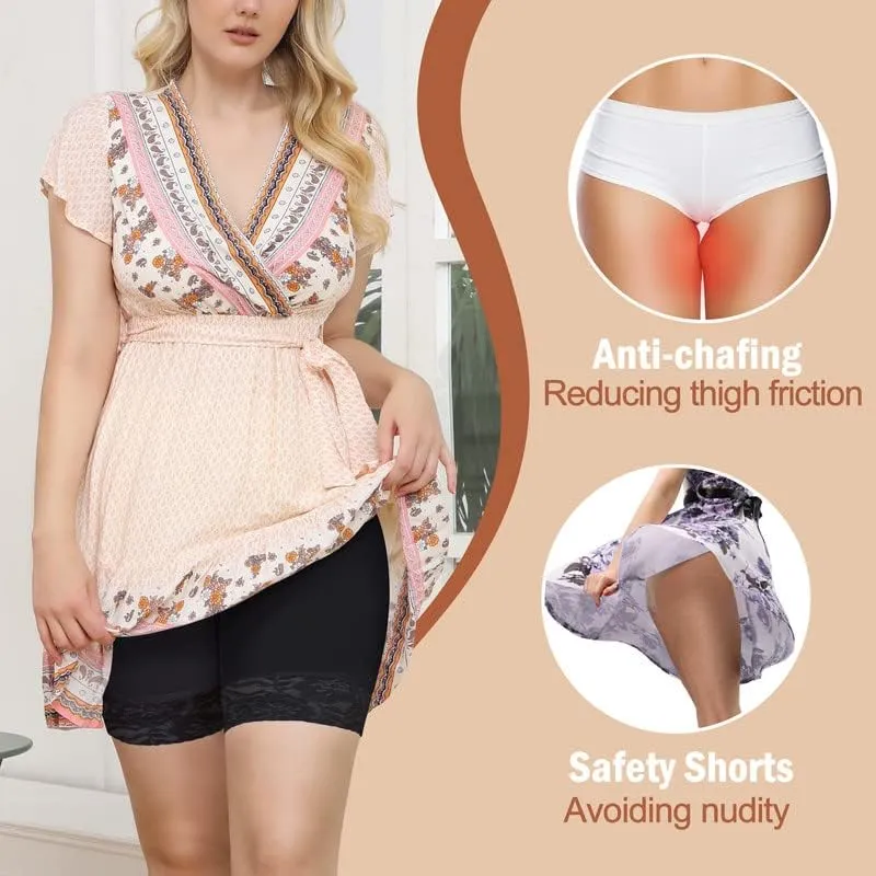 Yeblues 3 Pack Lace Slip Shorts for Under Dresses Women Smooth Anti-chafing Boyshorts Seamless Underwear Safety Shorts