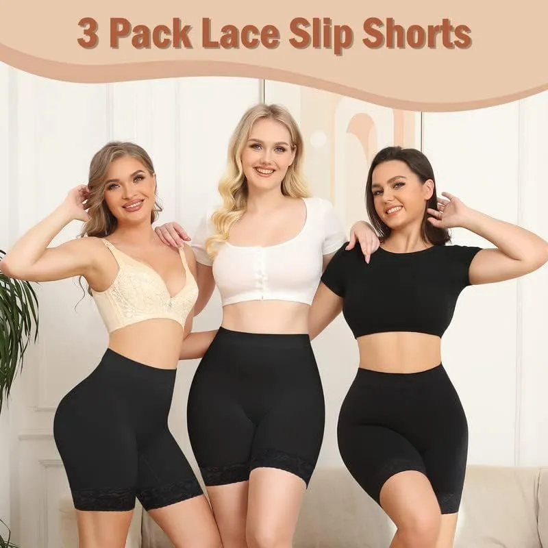 Yeblues 3 Pack Lace Slip Shorts for Under Dresses Women Smooth Anti-chafing Boyshorts Seamless Underwear Safety Shorts