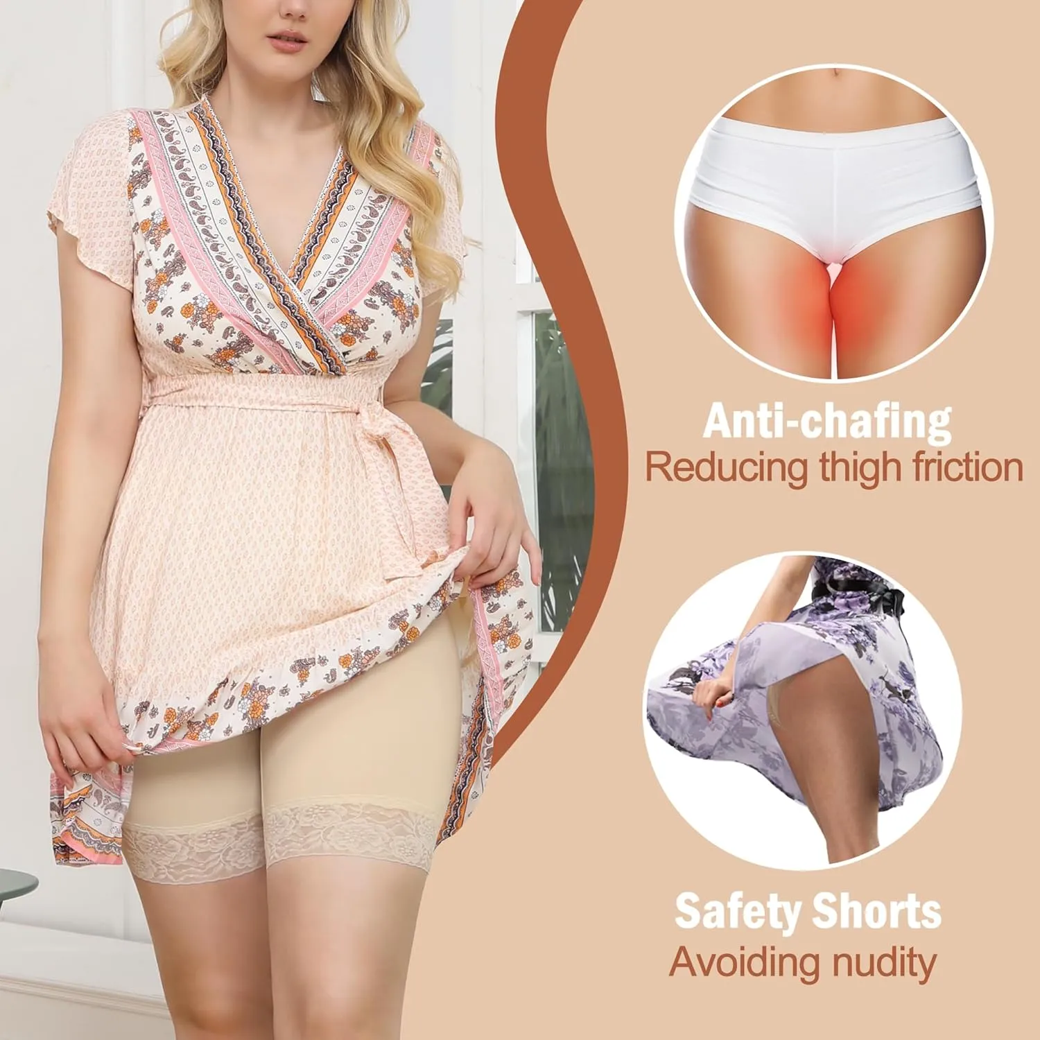 Yeblues 3 Pack Lace Slip Shorts for Under Dresses Women Smooth Anti-chafing Boyshorts Seamless Underwear Safety Shorts