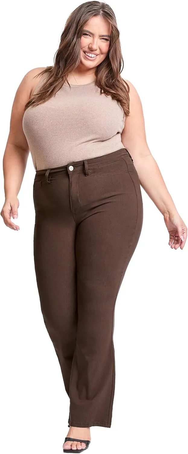 YMI Womens Plus Size Hyperstretch Forever Color High-Rise Flare Pants