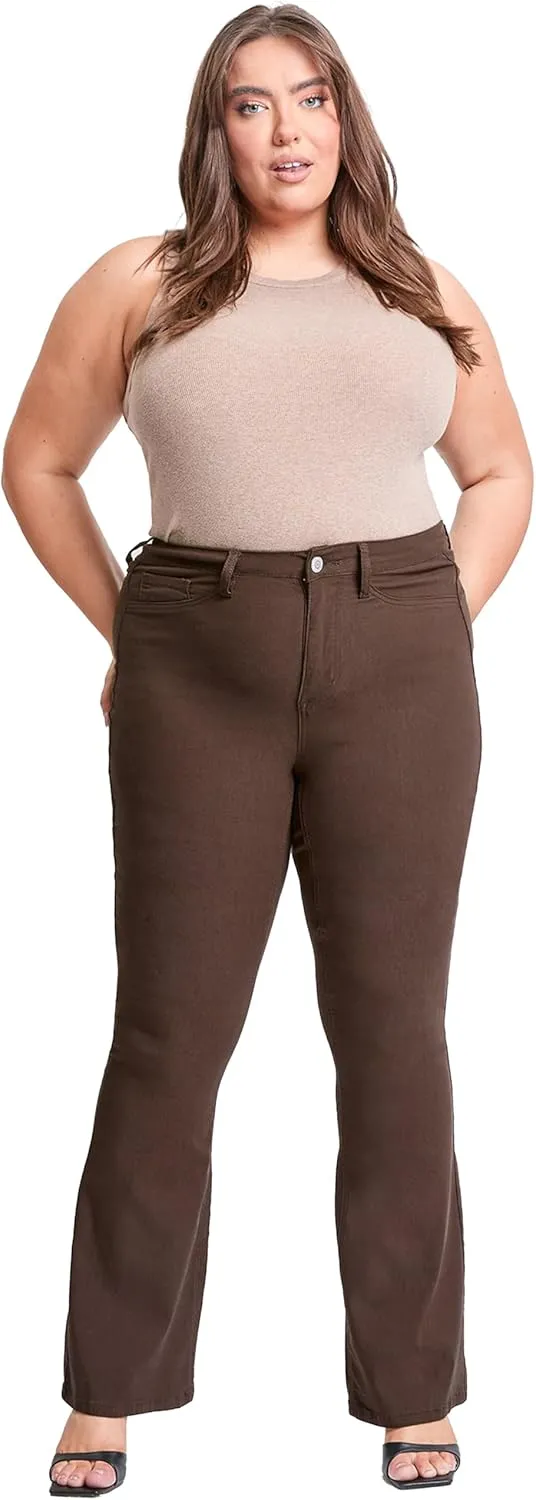 YMI Womens Plus Size Hyperstretch Forever Color High-Rise Flare Pants
