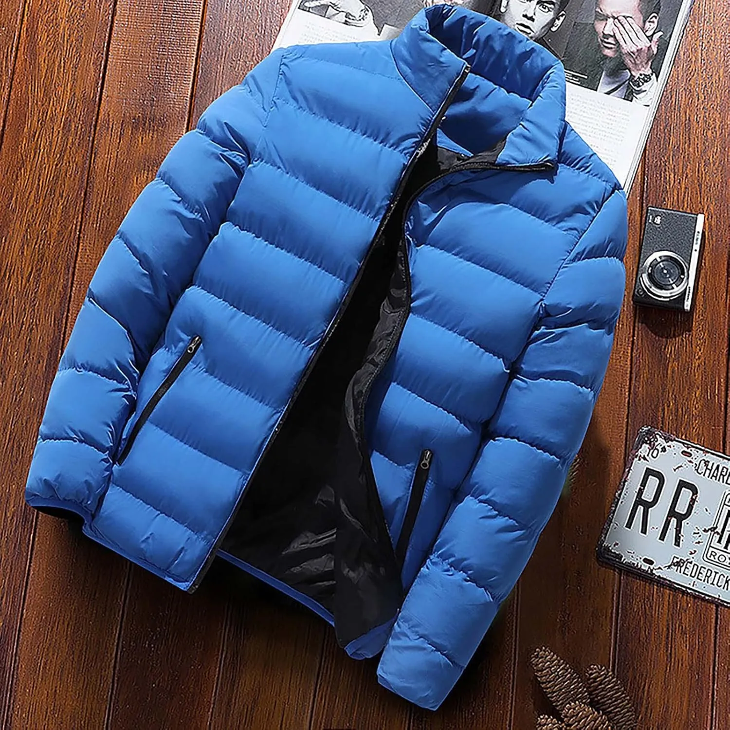 Ymosrh Rain Coats for Men Men's Autumn Winter Zipper Warm Down Jacket Packable Light Coat Mens Jackets