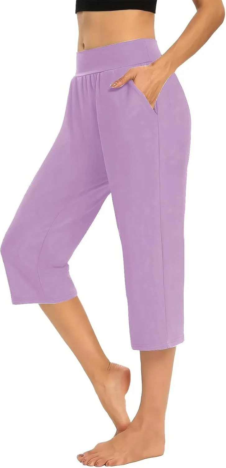 Yoga Capri Pants for Women High Waisted Loose Fitting Capri Wide Leg Pants Capri Pants for Dressy Casual Sweat Capris