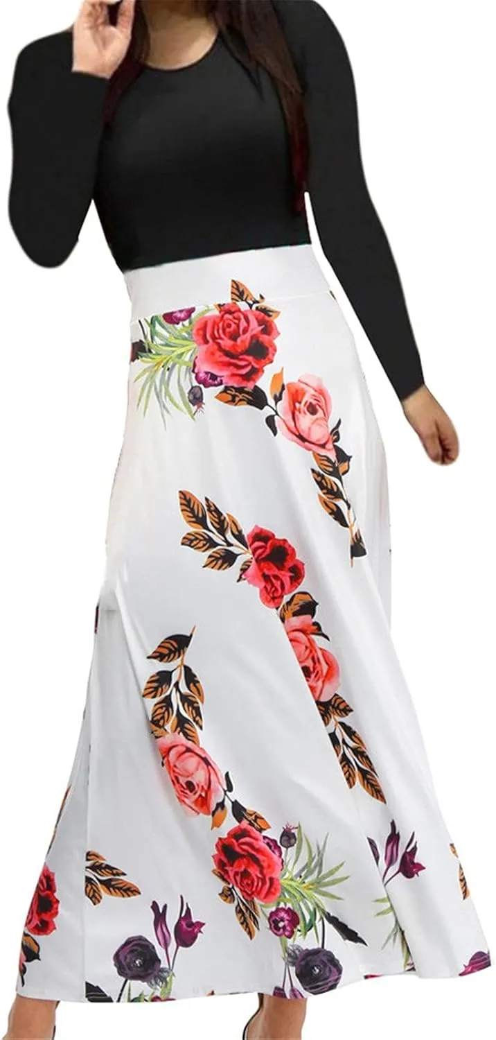 ZEFOTIM Long Sleeve Dresses for Women 2025 Floral Dress Summer Dresses Long Dresses Crewneck Dress Spring Dresses for Women
