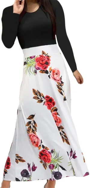 ZEFOTIM Long Sleeve Dresses for Women 2025 Floral Dress Summer Dresses Long Dresses Crewneck Dress Spring Dresses for Women