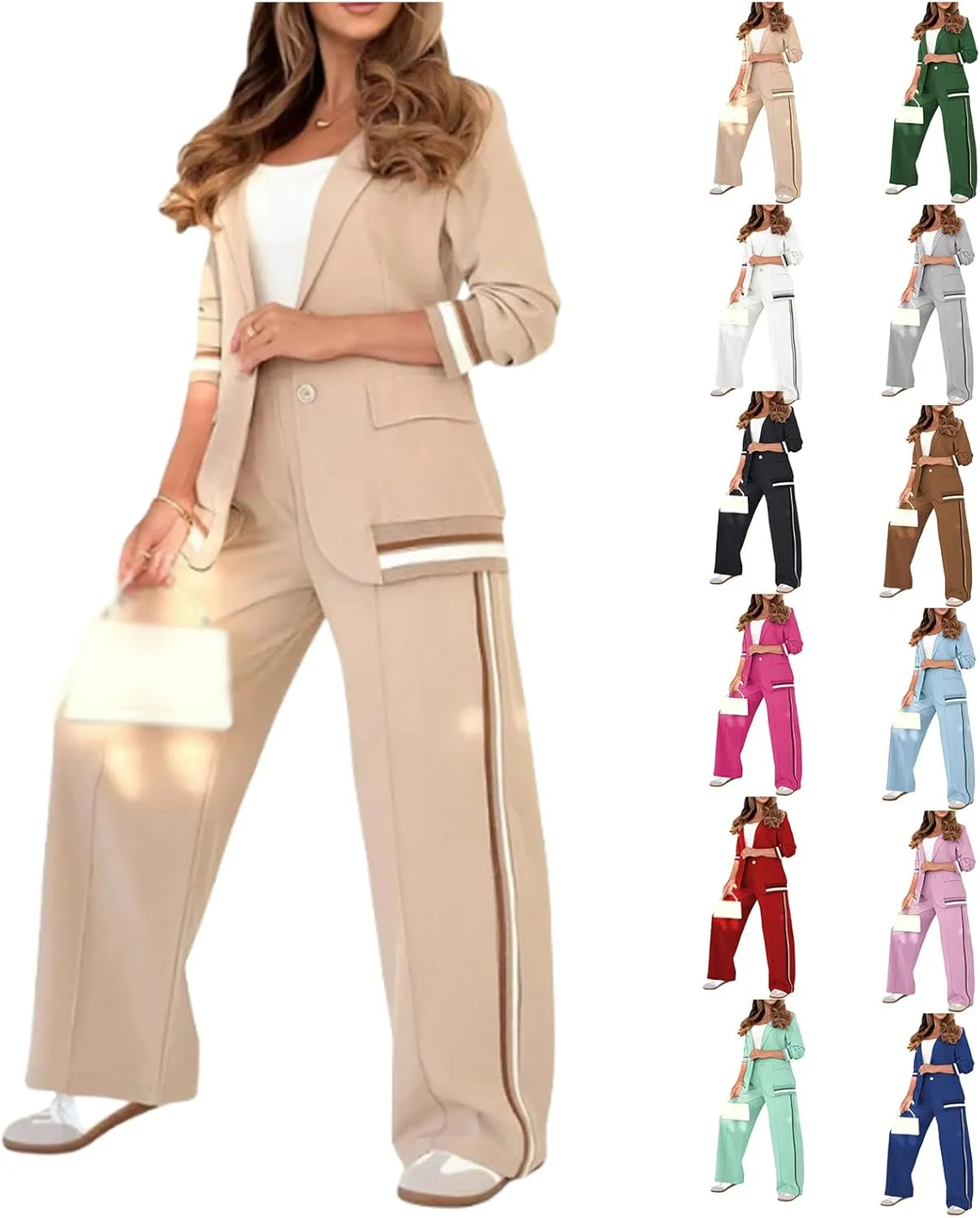 ZWRXW 2 Piece Pant Suits for Women Business Casual Two Piece Sets Blazer Outfits Oversize Blazers Jacket Wide Leg Work Pants