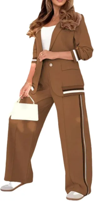 ZWRXW 2 Piece Pant Suits for Women Business Casual Two Piece Sets Blazer Outfits Oversize Blazers Jacket Wide Leg Work Pants