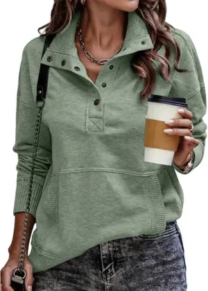 ZWRXW Sweatshirt for Women Casual Long Sleeve Button Henley Neck Pullover Tunic Tops Lightweight Fall Sweatshirts with Pocket